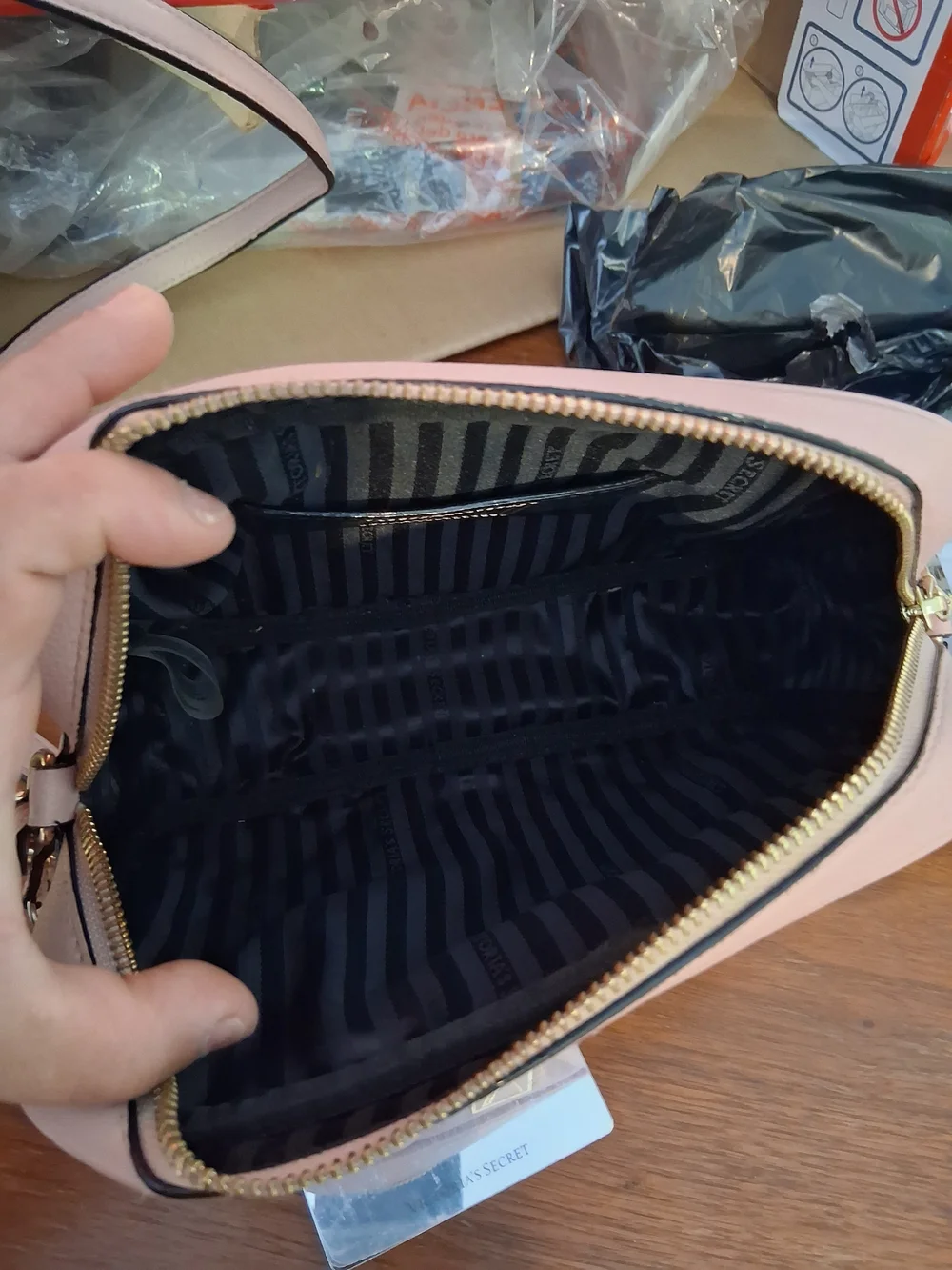 Victoria's Secret Blush Quilted Crossbody with Gold Accent
